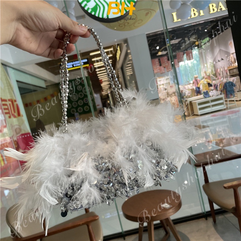 Túi Xách Đeo Vai Phối Lông Phong Cách Retro Sang Trọng Dành Cho Nữ