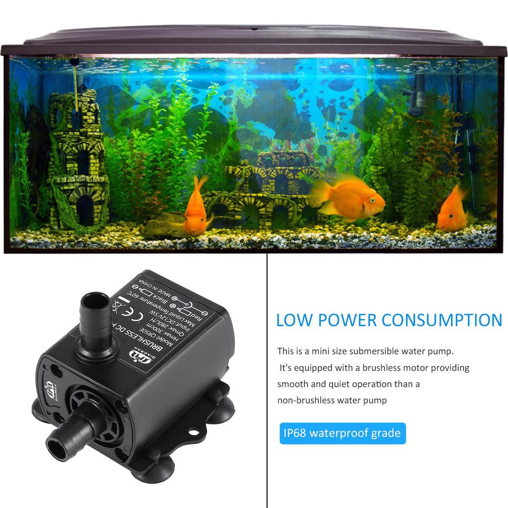 ✿vivi✿Mini Brushless DC Water Pump DC 12V 5W 280L/H Lift 300cm Submersible Fountain