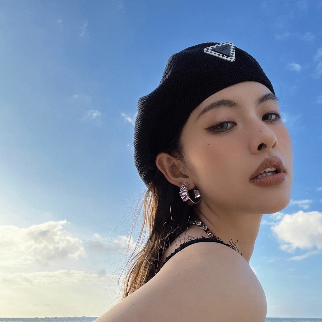 Mũ nồi beret tag tam giác kẻ caro mỏng thời trang xuân hè dành cho nữ