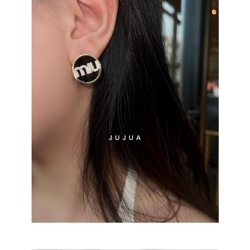 Bông Tai Mặt Tròn / Vuông Đính Kim Cương Lấp Lánh Phong Cách Thời Trang Đơn Giản