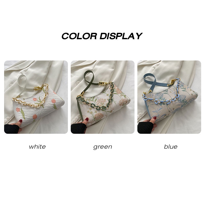 MISCHA Túi Đeo Vai Hình Vuông Cỡ Nhỏ Họa Tiết Hoa Phối Dây Đeo Sợi Xích Đơn Giản Thời Trang Phong Cách Hàn Quốc Cho Nữ
