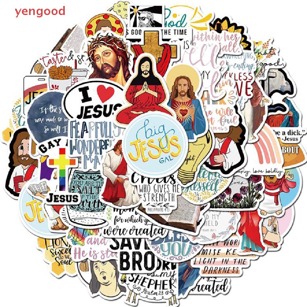 (YGD) 50Pcs Jesus Christians Cartoon Graffiti Stickers Laptop Skateboard Luggage Decal