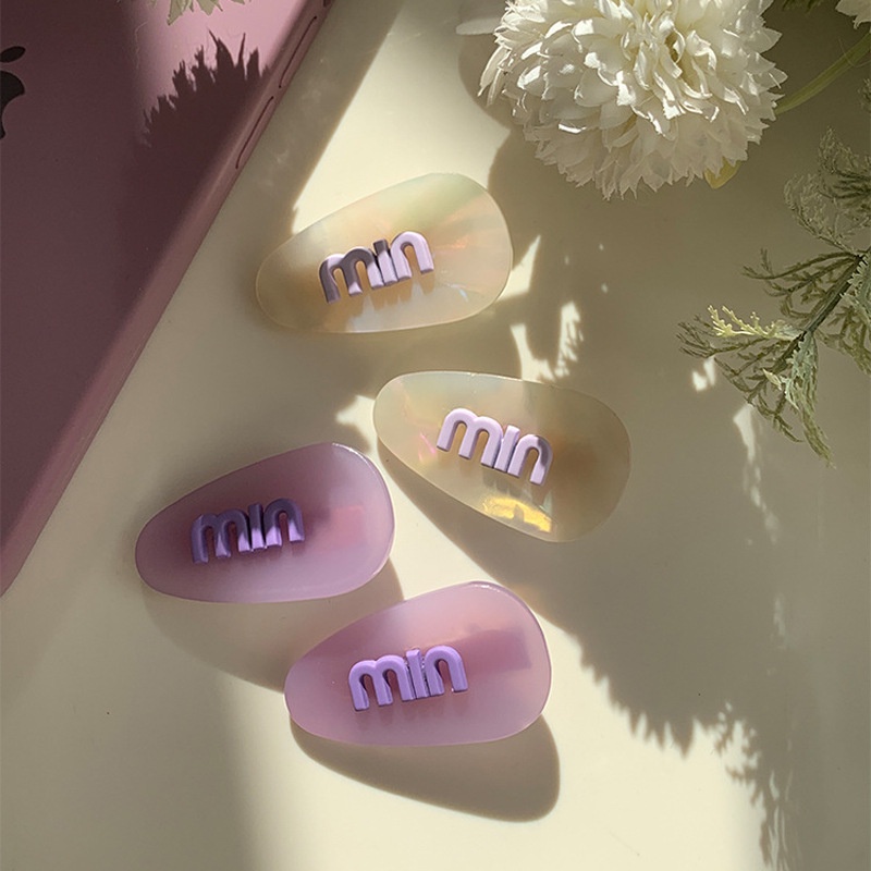 Kẹp Tóc Acrylic Màu Tím In Chữ Phong Cách Hàn Quốc Dễ Thương Dành Cho Nữ