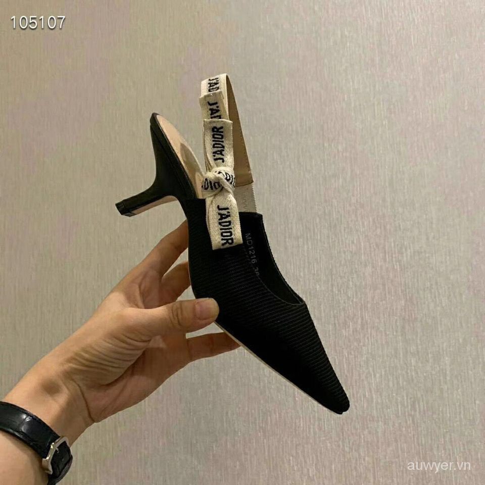 Giày Cao Gót Dior Mũi Nhọn Đế Bằng Cột Dây Nơ Thời Trang Quyến Rũ Cho Nữ Z098