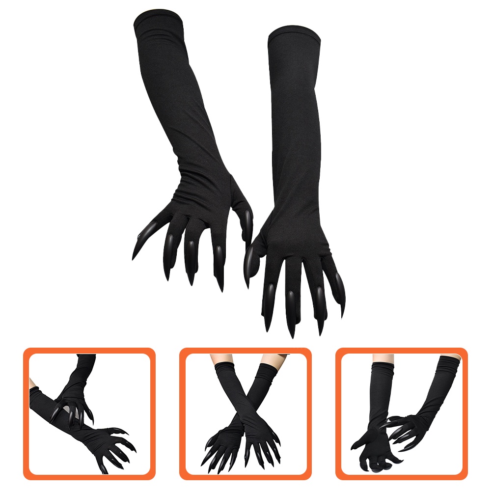 1 Đôi Găng Tay Móng Vuốt Mèo Màu Đen Hóa Trang Halloween