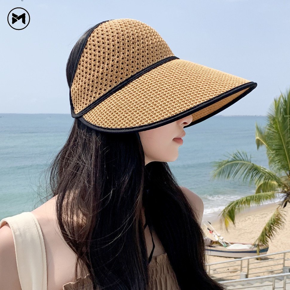 Mũ Cói Chống Nắng Vành Rộng Hở Chóp Thoáng Khí Thời Trang Mùa Hè Cho Nữ