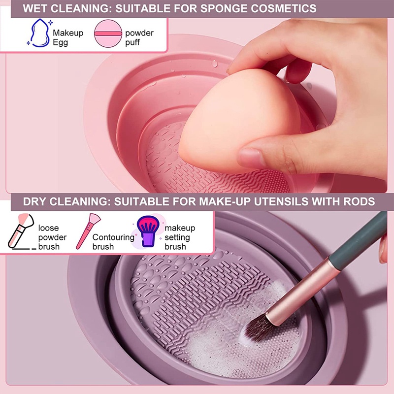 Bộ Bàn Chải Silicone Làm Sạch Cọ Trang Điểm Kèm Túi Khô Nhanh
