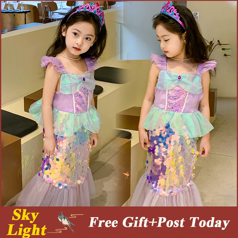 Đầm Công Chúa Tiên Cá Đính Kim Sa Lấp Lánh Cho Bé Gái