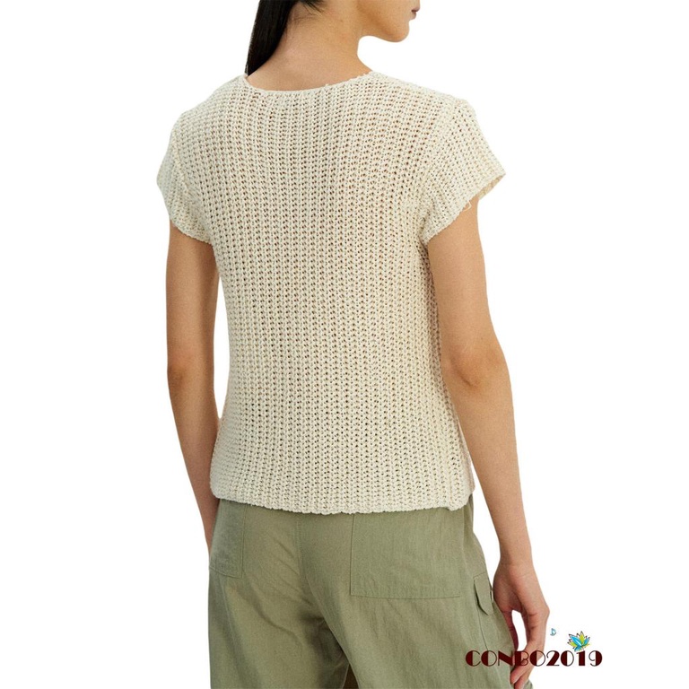 Áo Crop Top Dệt Kim Tay Ngắn Một Hàng Nút Màu Trơn Thời Trang Mùa Hè Cho Nữ