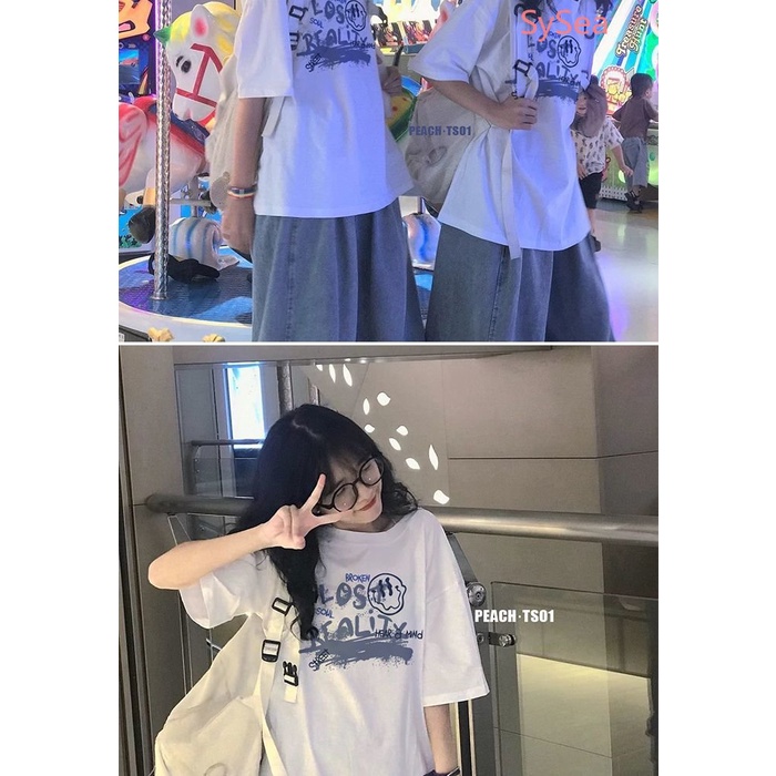 Áo Thun Dáng Rộng Cổ Tròn In Chữ Kiểu Hàn Quốc Thời Trang Mùa Hè Cho Nữ