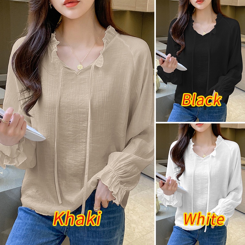 Zanzea Áo Nữ Tay Dài Phồng Cổ Phối Ren Thời Trang Hàn Quốc