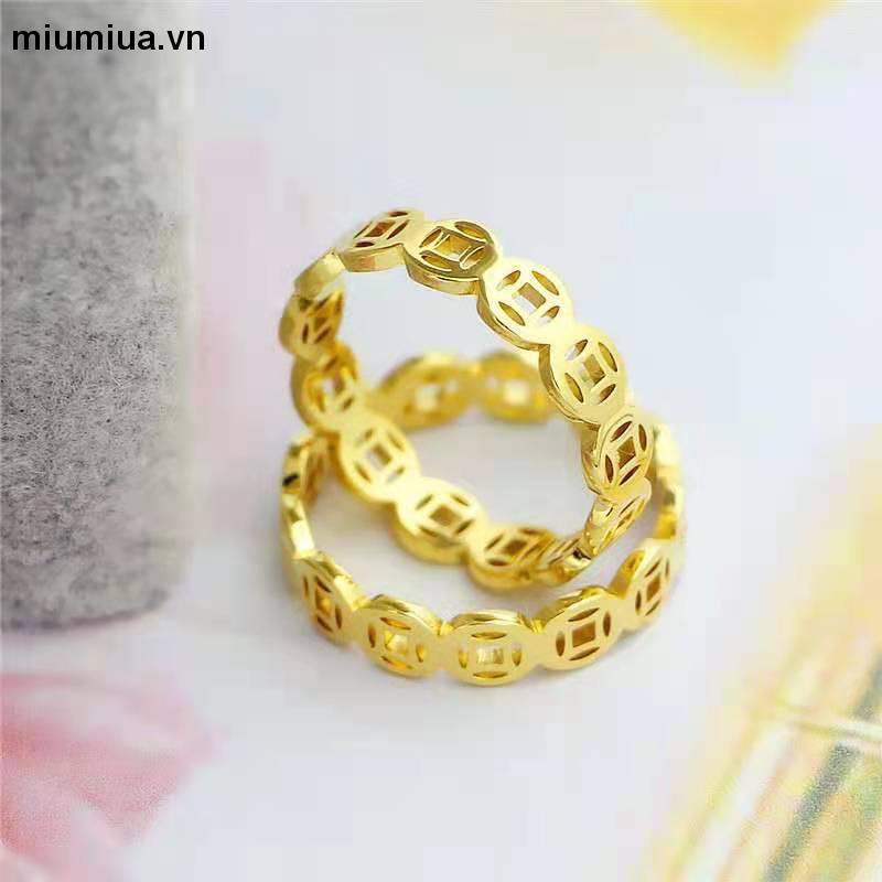 🔮Nhẫn kim tiền bằng titan không gỉ mạ vàng 18k kiểu cổ điển sang trọng dành cho phái nữ