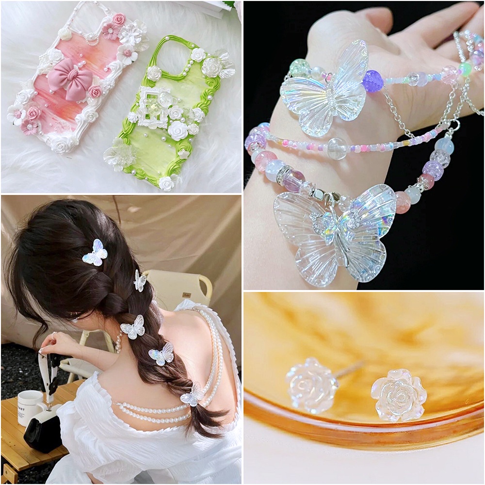 Túi 20g Hạt Ngọc Trai Hình Hoa Hồng Và Bướm Dùng Trang Trí Điện Thoại Diy