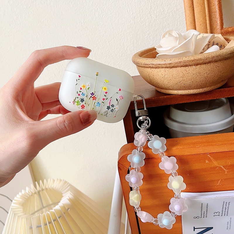 Vỏ Bảo Vệ Hộp Sạc Tai Nghe AirPods 3 / Pro 2 Bằng Silicon Hình Hoa / Mặt Cười Dễ Thương Kèm Dây Đeo Tiện