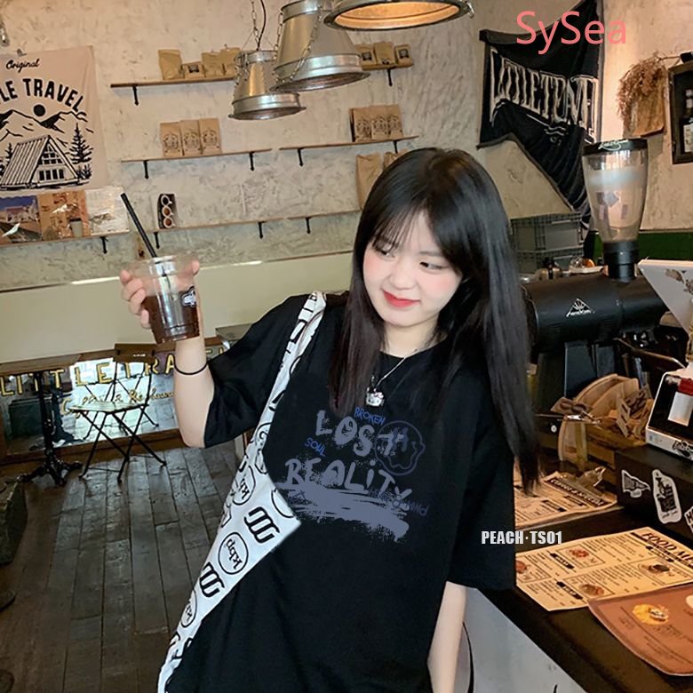 Áo Thun Dáng Rộng Cổ Tròn In Chữ Kiểu Hàn Quốc Thời Trang Mùa Hè Cho Nữ
