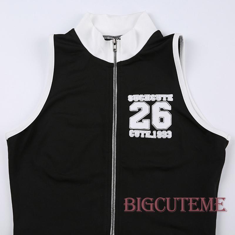 Áo Croptop Sát Nách Có Khóa Kéo In Số Thời Trang Mùa Hè Cho Nữ