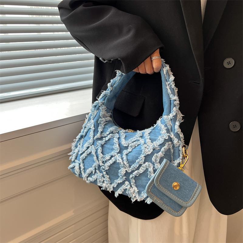 Ielgy retro niche Túi Xách Tay Bằng Vải canvas denim Đơn Giản Và Độc Đáo Cho Nữ