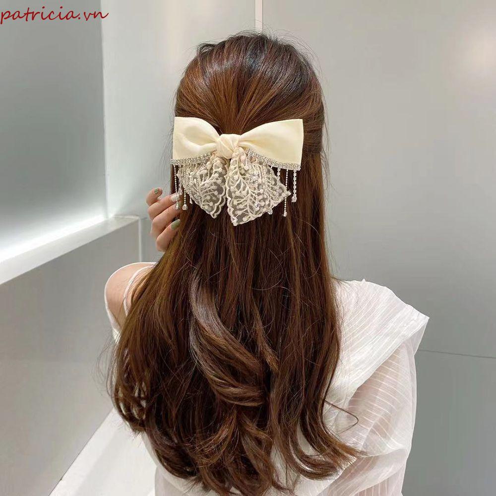 Kẹp Tóc Hình Nơ Phối Ren Phong Cách Retro Thanh Lịch|Kẹp Tóc Dây Xích Bằng Vải Thời Trang Dành Cho Nữ