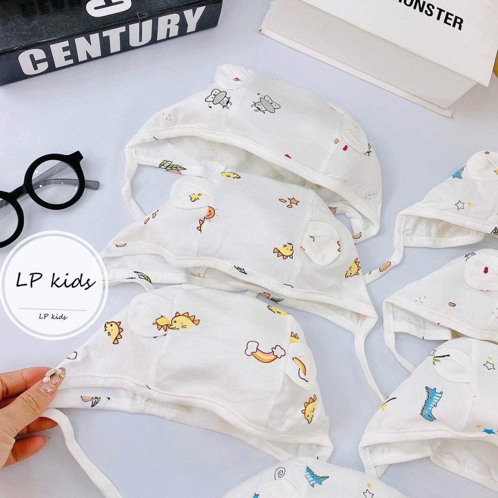 Mũ sơ sinh tai gấu thun lạnh có dây buộc cho bé yêu