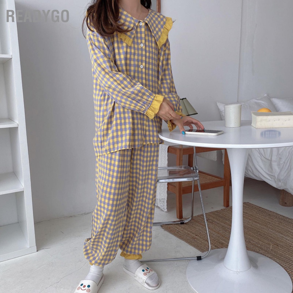 Bộ Đồ Ngủ Tay Dài Dáng Rộng Họa Tiết Kẻ Sọc Thời Trang Xuân Thu Xinh Xắn Cho Nữ | BigBuy360 - bigbuy360.vn