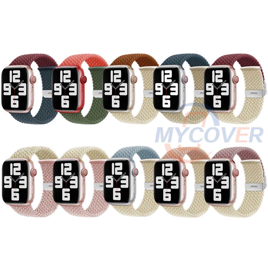 Dây Đeo Đồng Hồ Thông Minh Bằng Nylon Khóa Màu Tương Thích Với Series Ultra 8 7 6 SE 5 4 3 2 1 Có Kích Thước 49mm 41mm 45mm 44mm 42mm 40mm 38mm