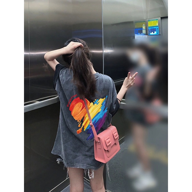 Áo thun NRVP 100% cotton tay ngắn dáng rộng phong cách Hàn Quốc cho nữ