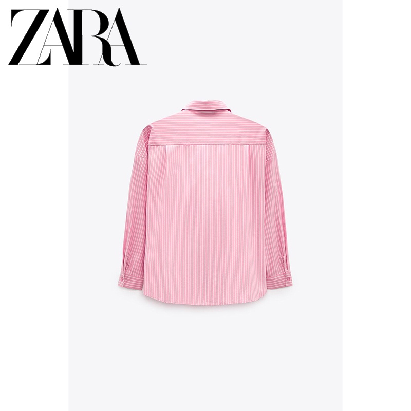 Zara Áo Sơ Mi Dài Tay Dáng Rộng Hoa Văn Kẻ Sọc Thời Trang Dành Cho Nữ