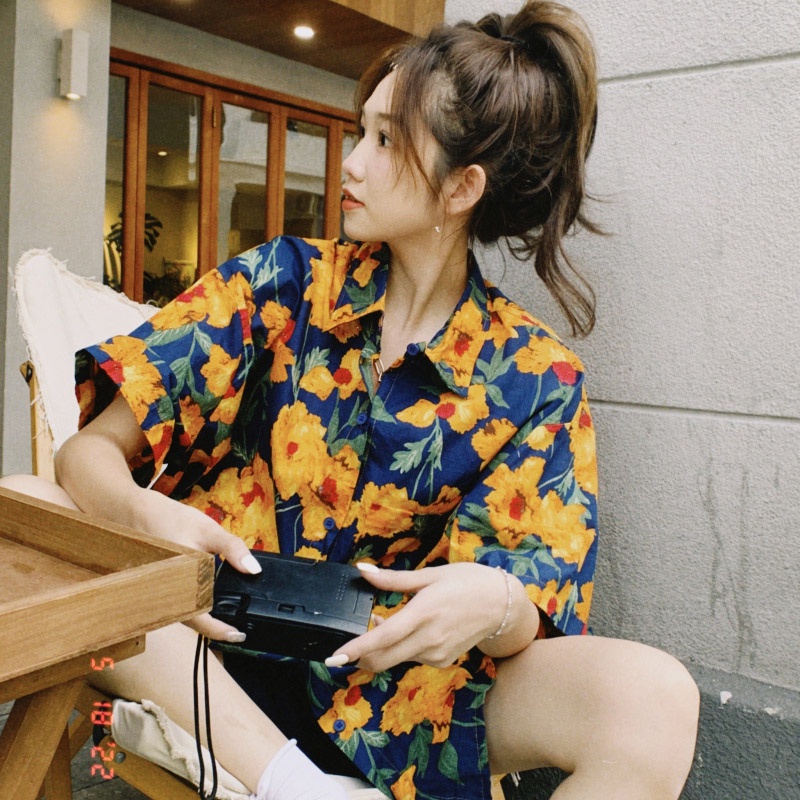 Áo Sơ Mi Tay Ngắn Dáng Rộng In Họa Tiết Hoa Phong Cách Phương Tây Thời Trang Mùa Hè Cho Nữ