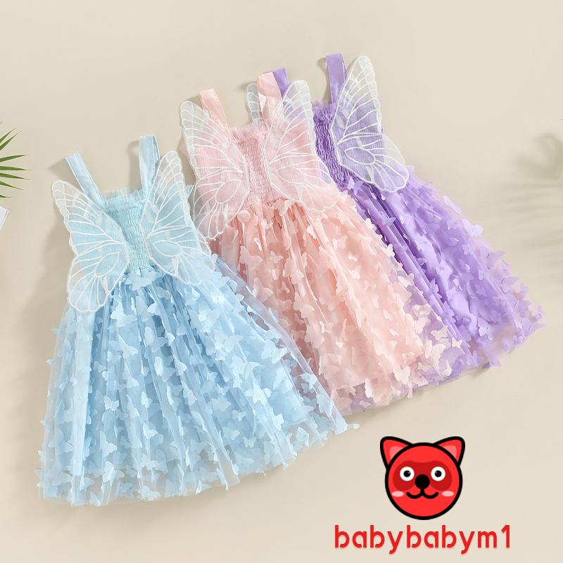 Đầm Xoè Tulle Sát Nách Hoạ Tiết Cánh Bướm Cho Bé Gái