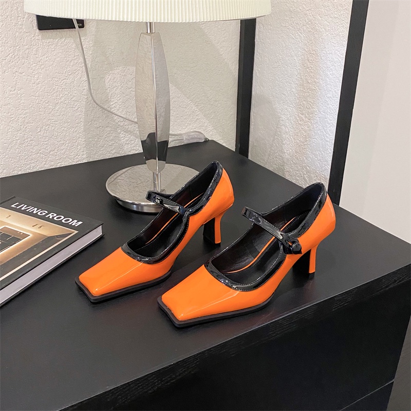 Hàng giao ngay☬ↂ△Giày cao gót nữ khóa da sáng chế mới 2023