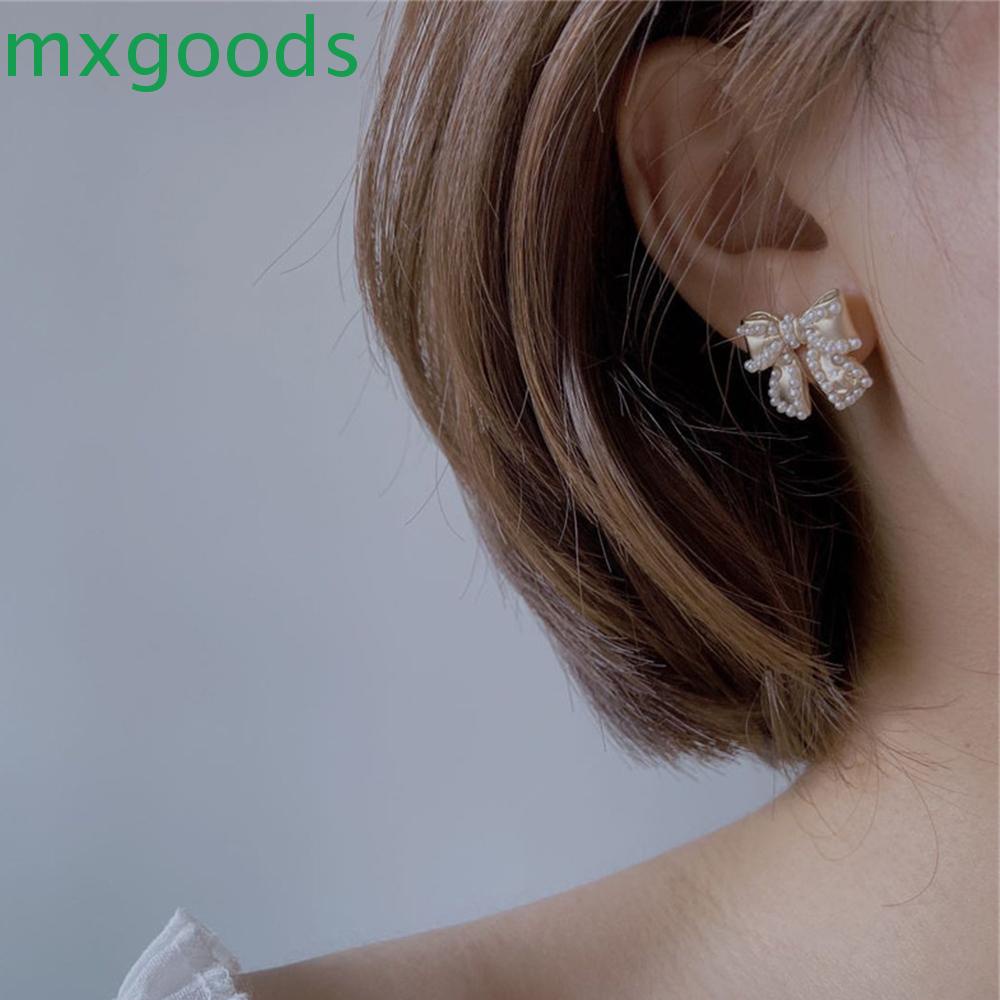 Đôi Bông Tai Hình Nơ Đính Ngọc Trai Giả Thời Trang Cho Nữ