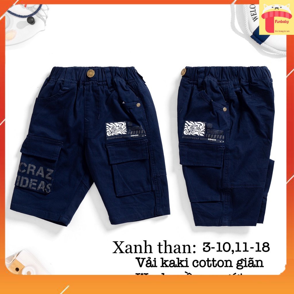 Quần Kaki bé trai lửng size đại 5-12 tuổi túi hộp in chữ CRAZ vải mềm kiểu dáng khỏe khắn thời trang