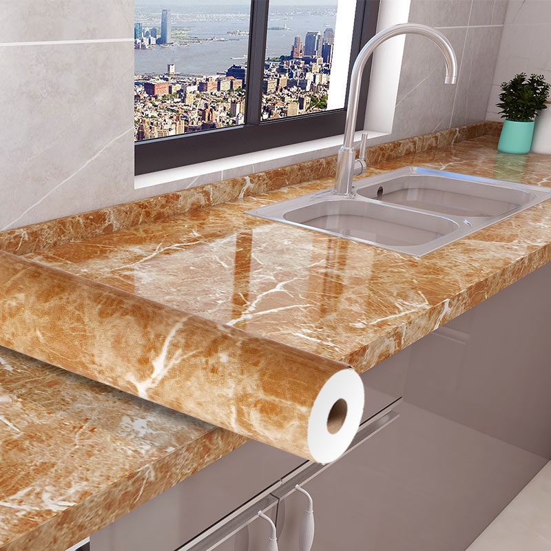 Giấy Dán Tường Dày Dặn Chống Thấm Nước / Dầu / Cháy Họa Tiết Vân Đá Cho Nhà Bếp