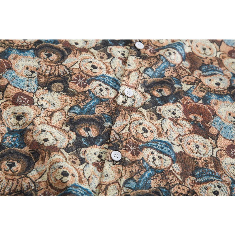 Áo Sơ Mi Tay Ngắn In Hoạt Hình Gấu + Quần short Dáng Rộng Thời Trang Mùa Hè 2023 Cho Nam