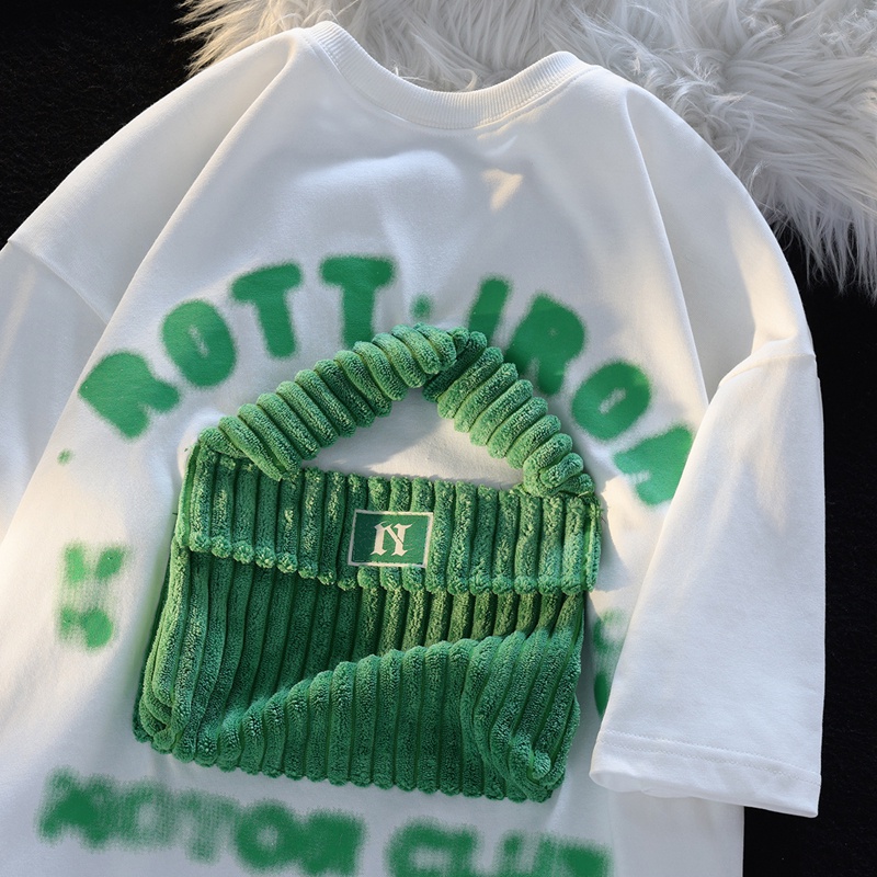 100% cotton 200g boutique short-sleeved tshirt new print+three-dimensional bag top for women