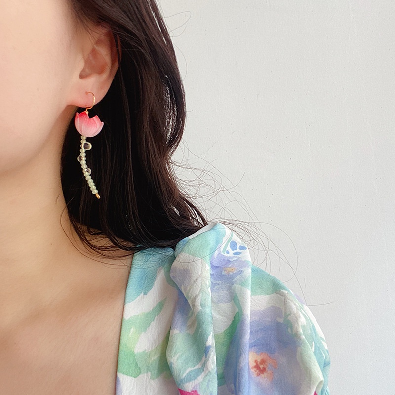 Bông Tai Bất Đối Xứng Đính Hoa Sen Thông Minh Chính Hãng