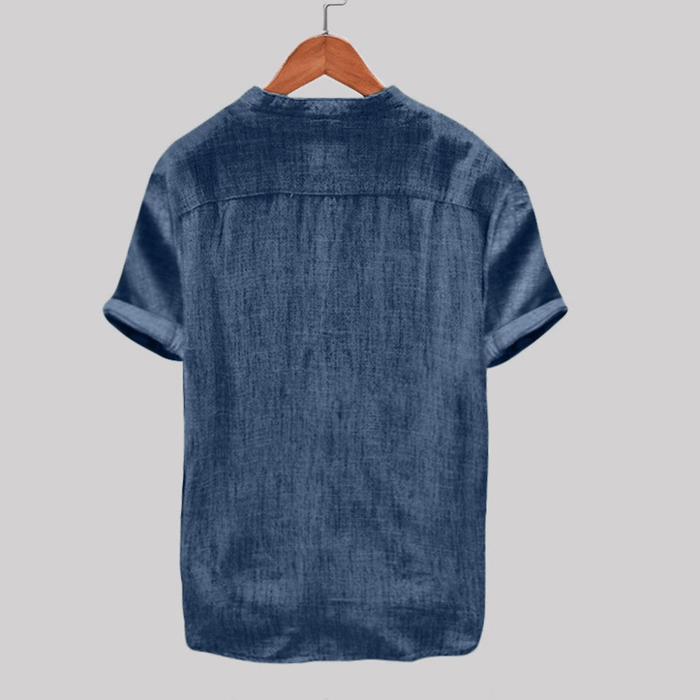 Áo Sơ Mi Cotton Linen Tay Ngắn Màu Trơn Cài Nút Dành Cho Nam