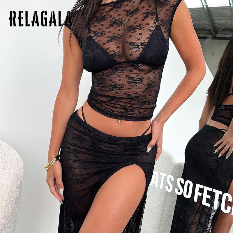 Áo Hai Dây Màu Trơn Phối Ren Xuyên Thấu Thời Trang 2023 Cho Nữ