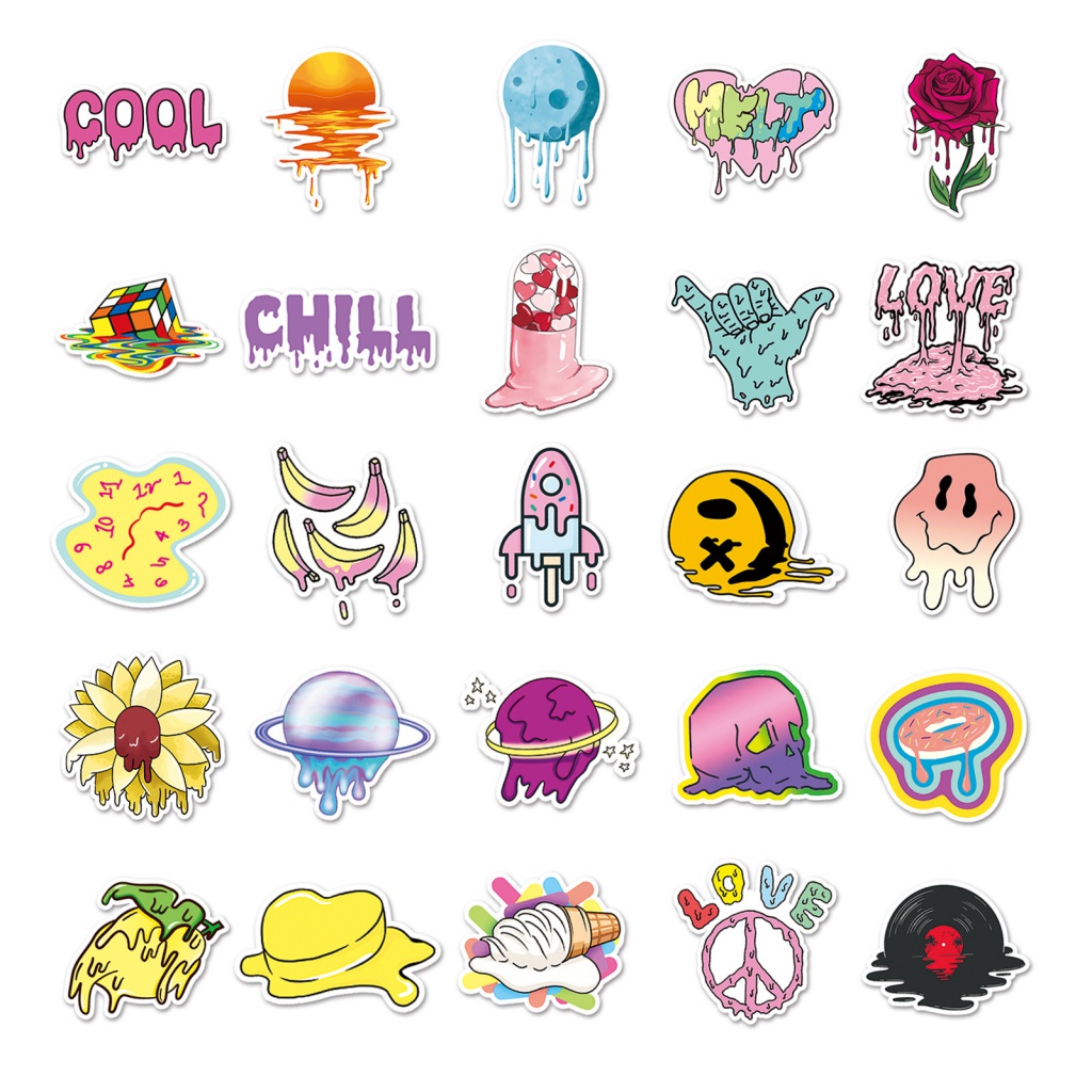 Set 50 Tấm Nhãn Dán Họa Tiết Hoạt Hình Graffiti Trang Trí Điện Thoại / Cốc Nước / Hành Lý DIY