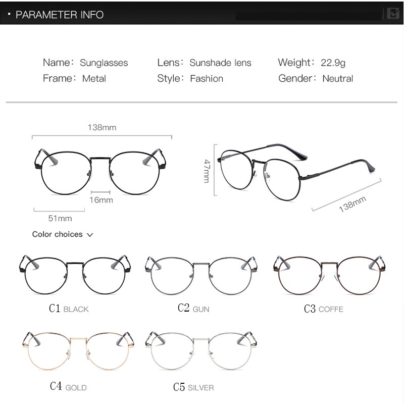 Kính Gọng Tròn Kim Loại Thời Trang