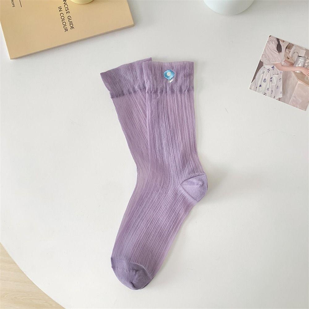 IVORY Vớ Lưới Cổ Trung Thêu Hoa Thoáng Khí Màu Trơn Ngọt Ngào Thời Trang Mùa Hè Cho Nữ