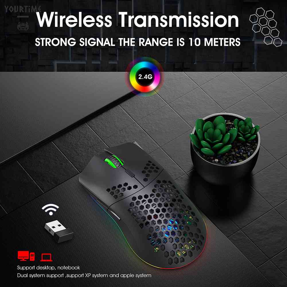 Chuột Gaming HXSJ T66 Không Dây Vỏ Tổ Ong, 7 NúT Lập TrìNh