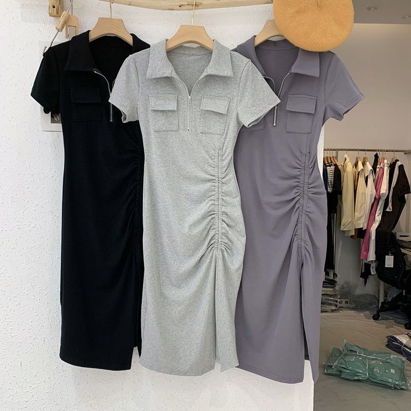 Đầm Thun Dáng Ôm Kiểu Dây Rút Xếp Ly Màu Trơn Thời Trang Mùa Hè Plus Size Cho Nữ Lên Đến 150kg