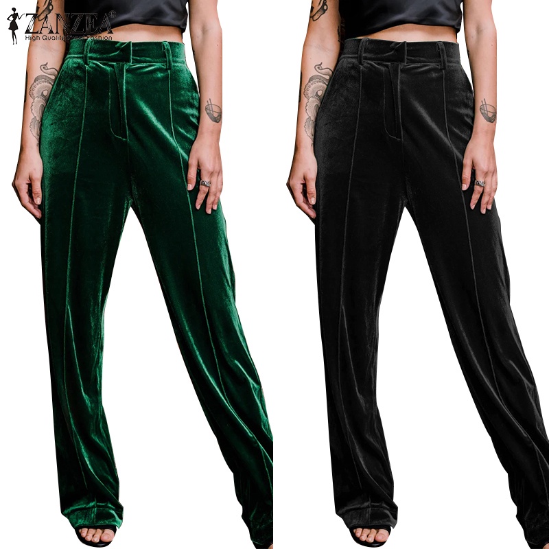 Zanzea Quần Nhung Dài Lưng Thun Có Túi Trước Thời Trang Cho Nữ