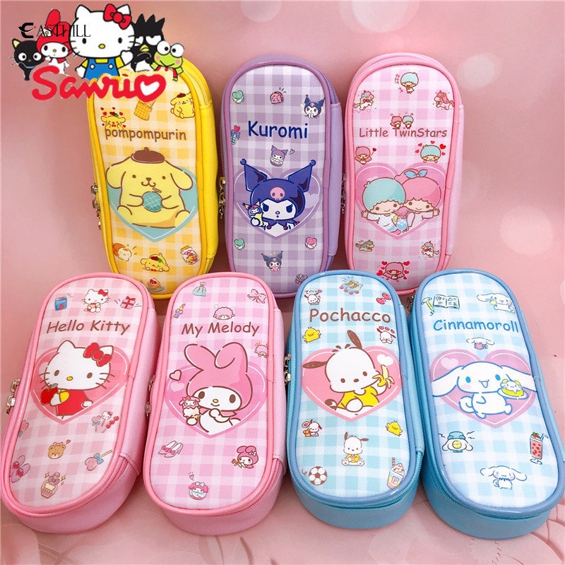 SANRIO Túi Đựng Bút Bằng Da PU Có Khóa Kéo In Hoạt Hình Hello Kitty Cinnamoroll Pochacco Melody Kuromi Dễ Thương Cho Học Sinh