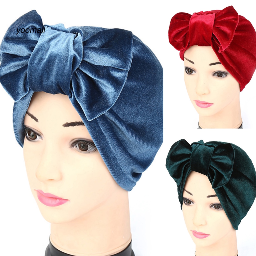 Mũ Trùm Đầu Vải Nhung Co Giãn Màu Trơn Thắt Nơ Có Thể Tháo Rời