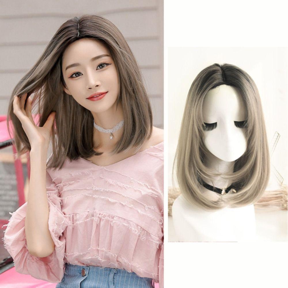 DANES Bộ Tóc Giả Ngắn Thẳng Bằng Sợi Tổng Hợp Mềm Mại Màu Xám Ombre Thời Trang Cho Nữ