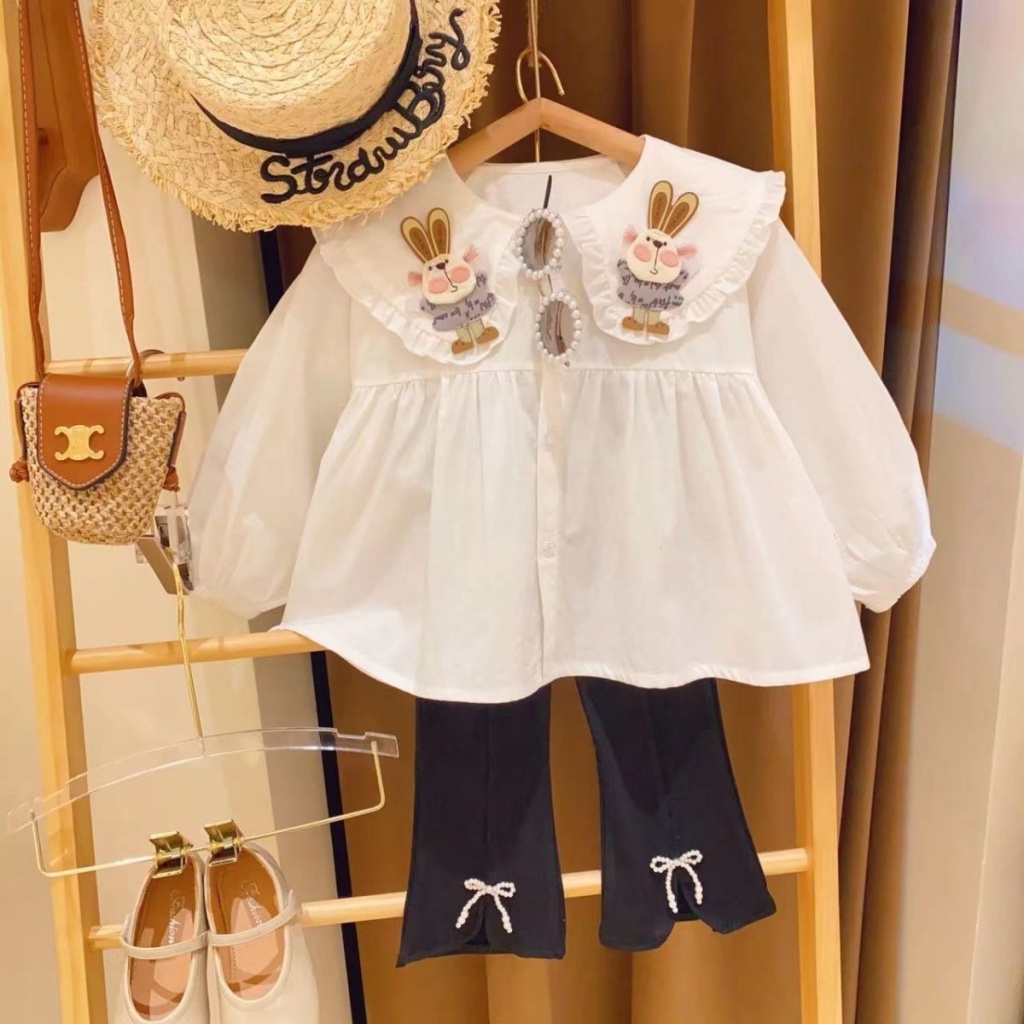 Áo Sơ Mi Cổ Búp Bê Dáng Rộng Thời Trang Mùa Xuân 2023 Cho Bé Gái