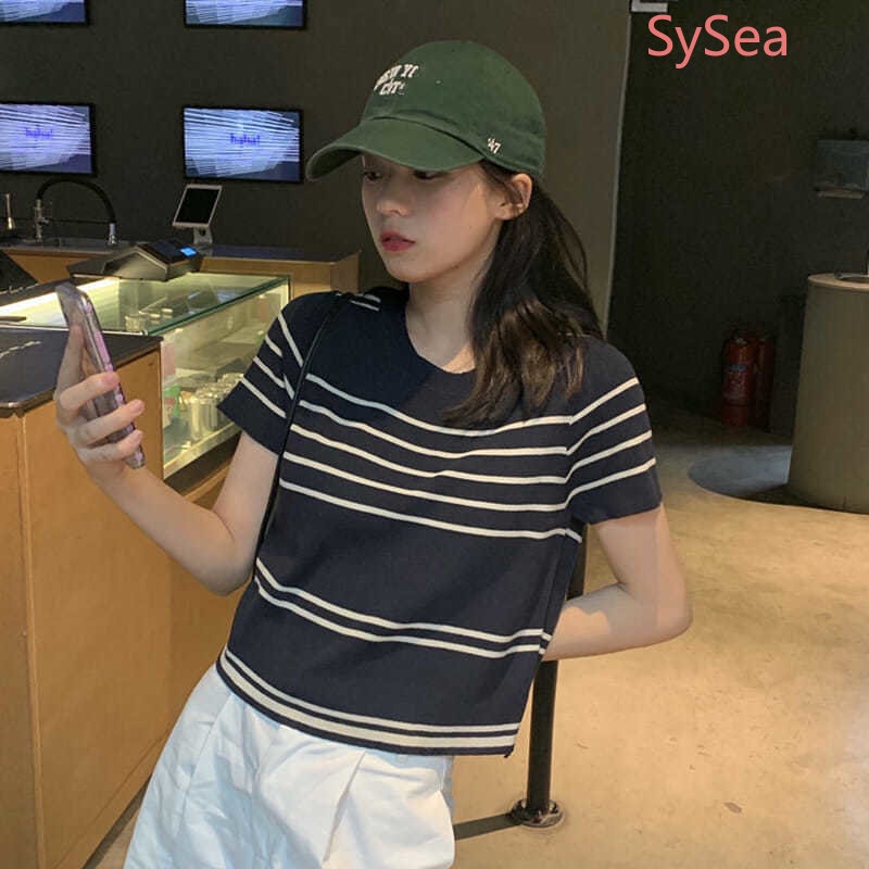 Áo Dệt Kim Cổ Tròn Kẻ Sọc Thời Trang Pháp Cho Nữ