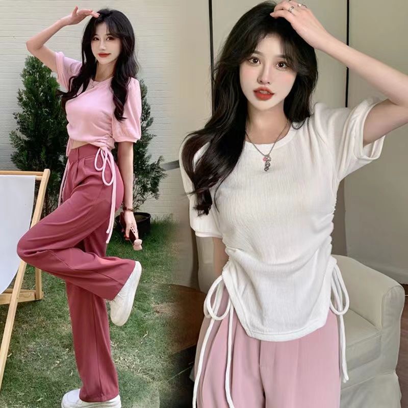 2023 Mới Thời trang Giải trí Mùa hè Drawstring Thiết kế Thể hiện gầy Áo thun TX-28